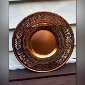 Vintage Manning Bowman USA Reticulated Copper Plate, Cottage Farmhouse Decor